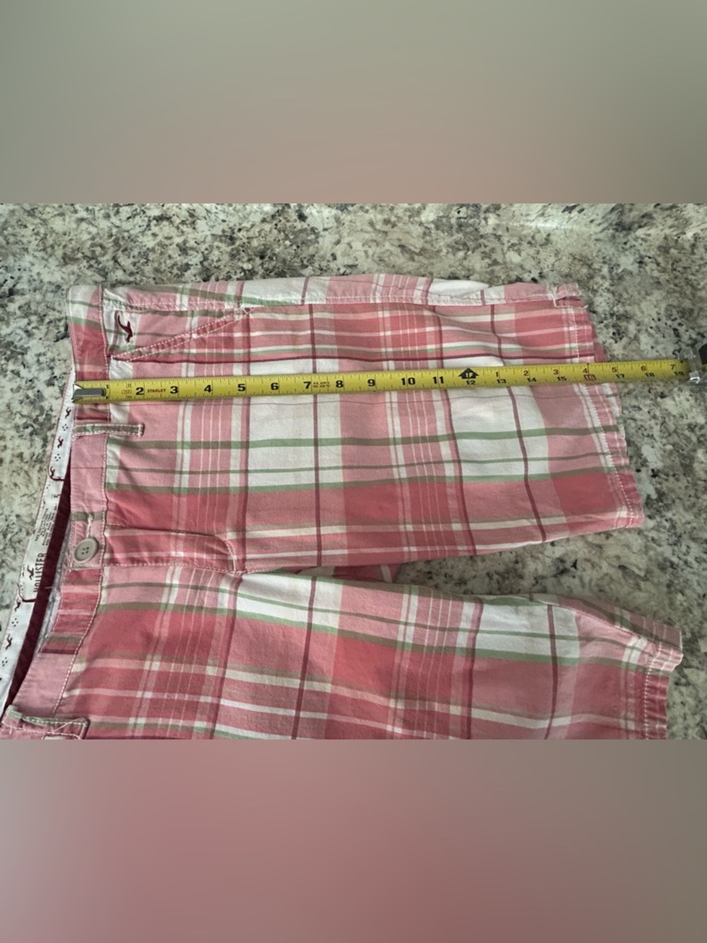 Hollister Plaid Bermuda Shorts Pink White 
Y2K Preppy Low Rise Cotton Size 5 - Picture 8 of 8